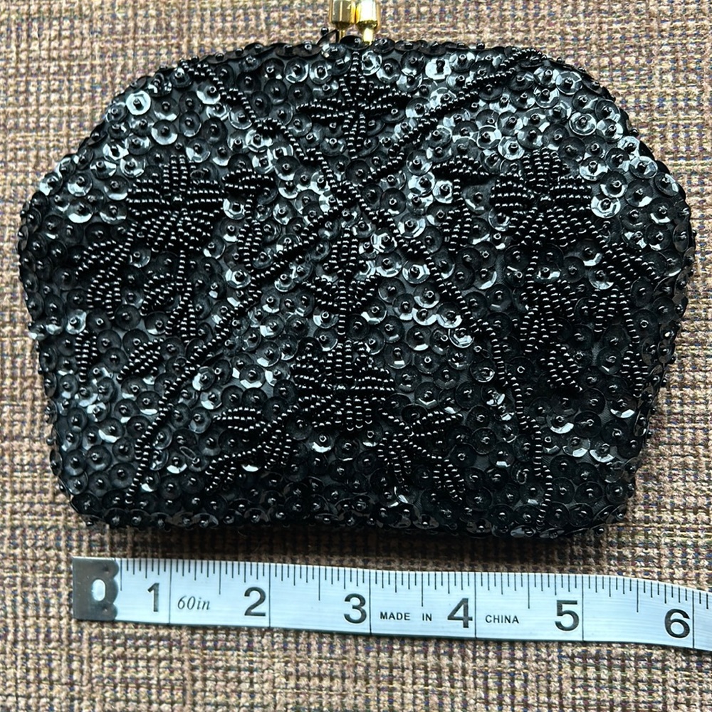 Simon styled by Ernest Blum small black beaded evening bag.